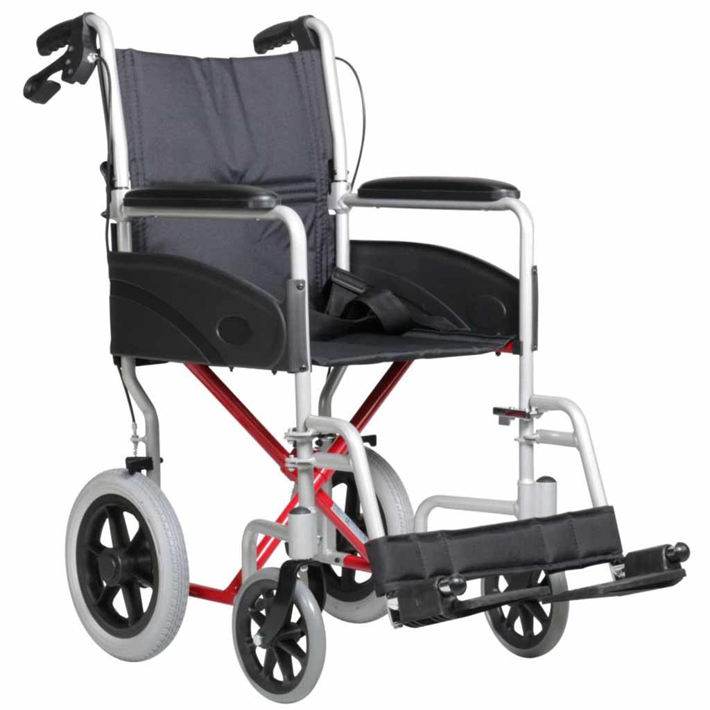 Transportrolstoel Access (11,5 kg) | Excel | Zeer compact | Rolstoel met kleine wielen | Kleur: Zilvergrijs met rood | 1353NH112 afbeelding
