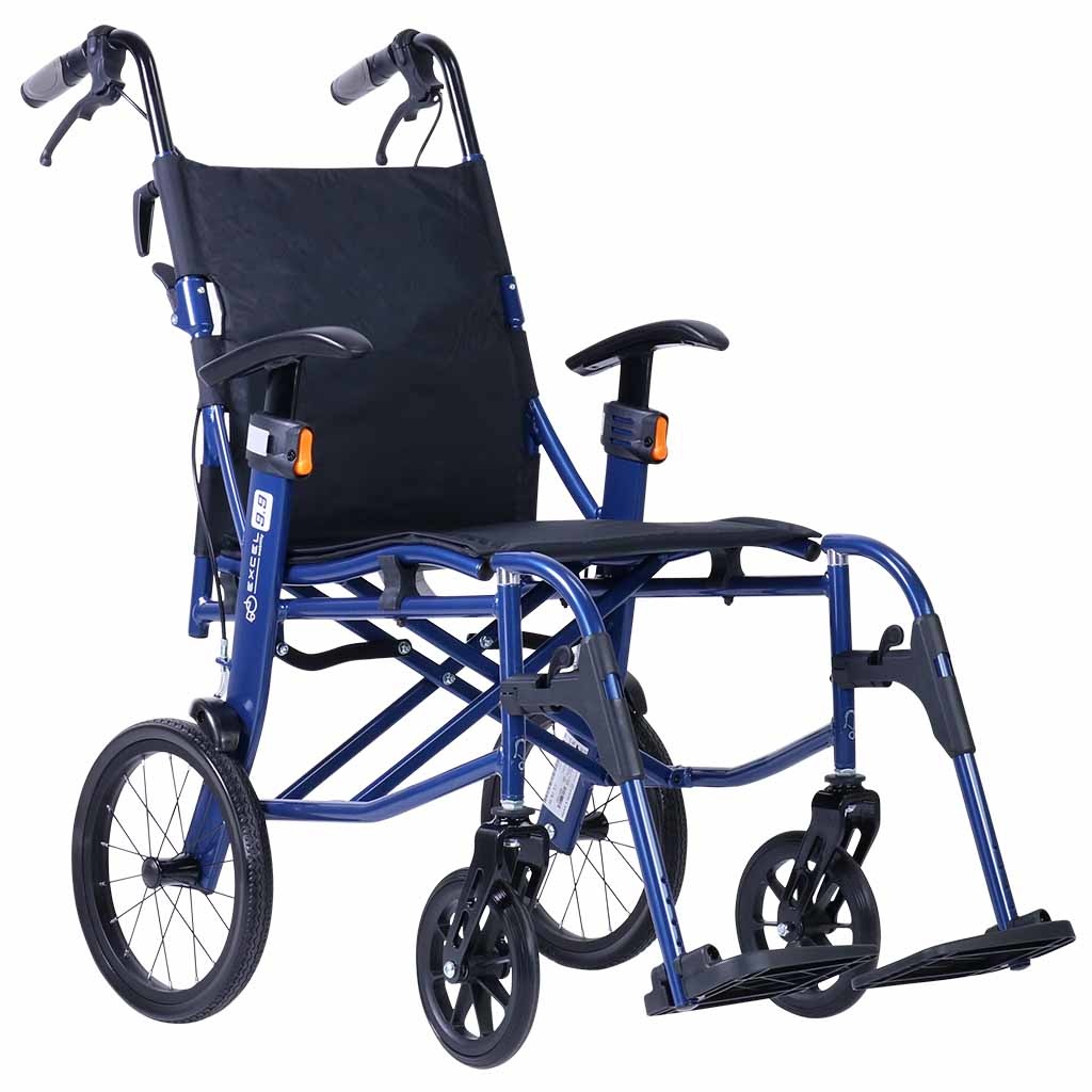 Lichtgewicht transport rolstoel 9.9 | Excel | Kleur: Blauw | Handremmen | Verstelbare armsteunen | Lichtste rolstoel 9.9 kg | 1341MK116 afbeelding