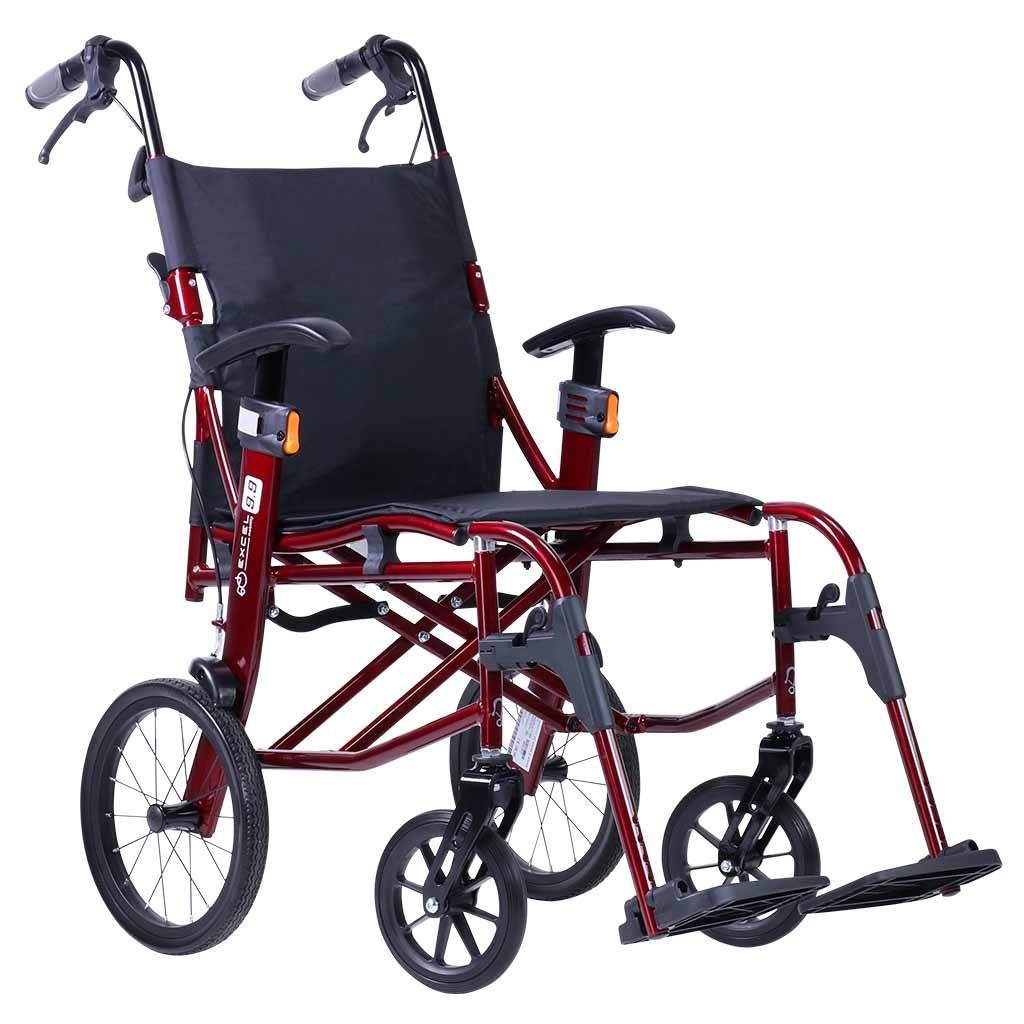 Lichtgewicht transport rolstoel 9.9 | Excel | Kleur: Rood | Handremmen | Verstelbare armsteunen | Lichtste rolstoel 9.9 kg | 1340MK116 afbeelding