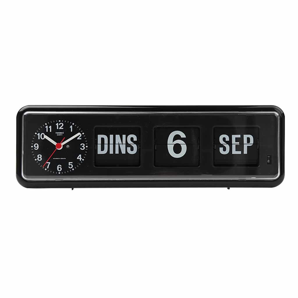 Kalenderklok analoog BQ-38 | Zwart | Senioren klok | Dementie klok | Dag, datum en tijdsaanduiding | WWV618902 | Twemco afbeelding