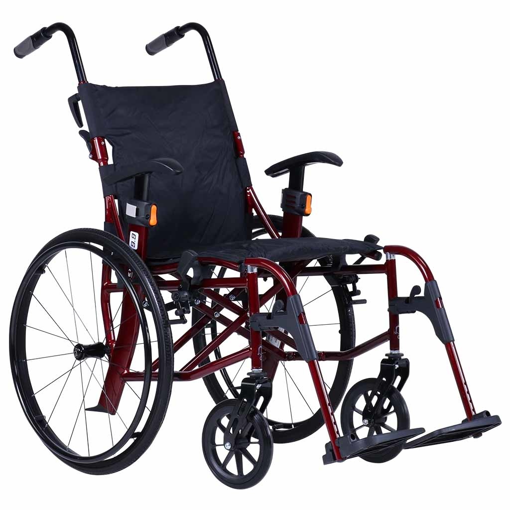 Ultra lichtgewicht rolstoel 9.9 (10,9 kg) | Excel | Kleur: Rood | Zitbreedte: 45 cm | Lichtste rolstoel | Verstelbare duwhandvatten | 1340MK116 afbeelding