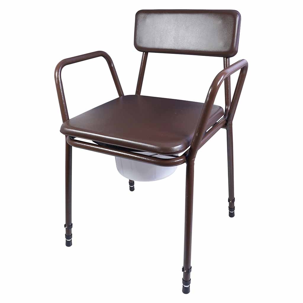 Toiletstoel in hoogte verstelbaar | Zithoogte 41 - 51 cm | Kleur: Bruin | Po stoel | Zachte zitting en rugleuning afbeelding