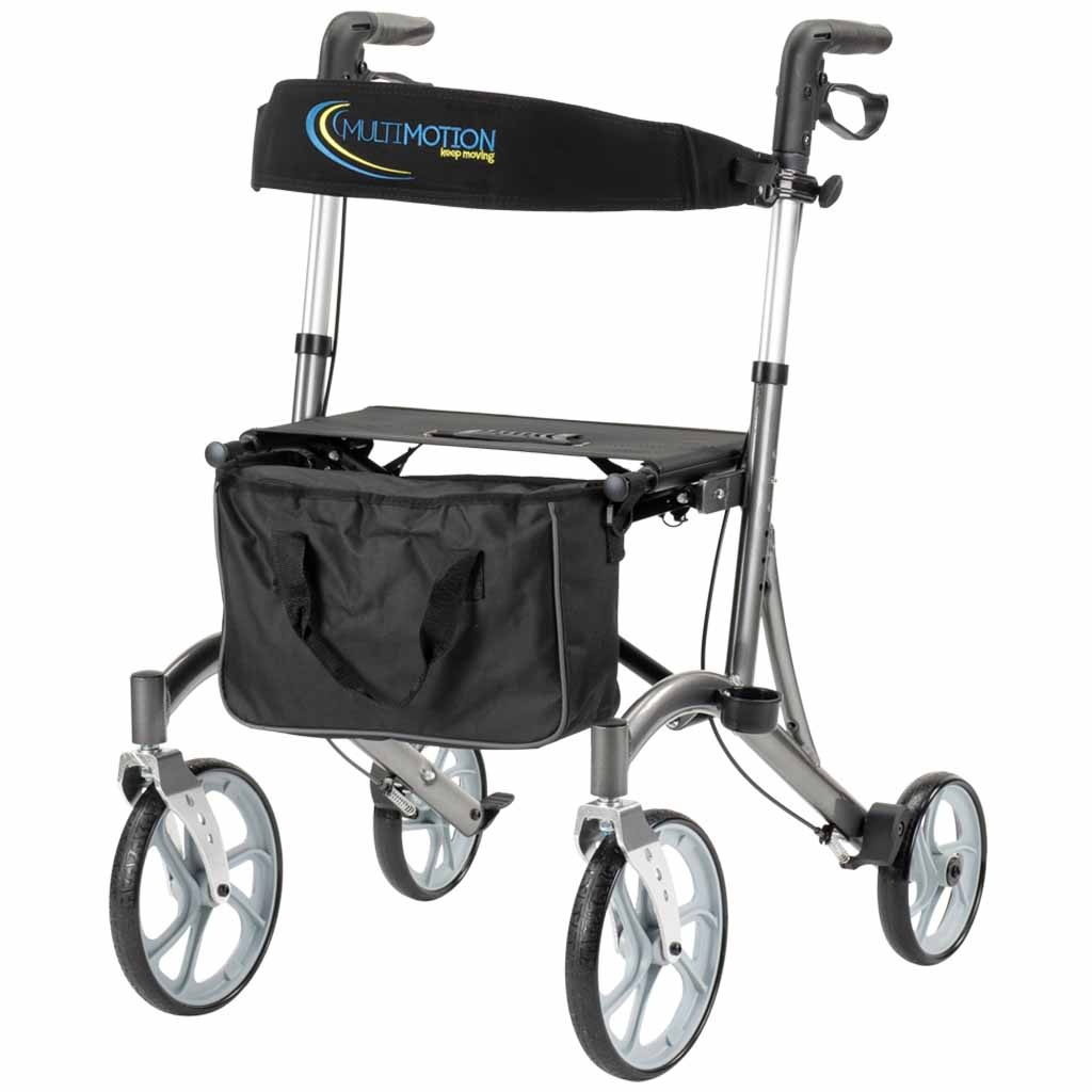 Lichtgewicht Rollator Cruiser | Grijs | Grote voor wielen | Met rugband, tas en stokhouder | MultiMotion | Aluminium afbeelding