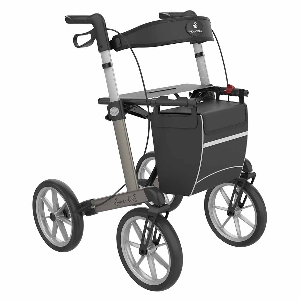 Rollator Server OS | Grote wielen | Soft banden | Champagne | Lengte: 165 - 195 cm | Met rugsteun en tas | Lichtgewicht rollator | Rehasense afbeelding
