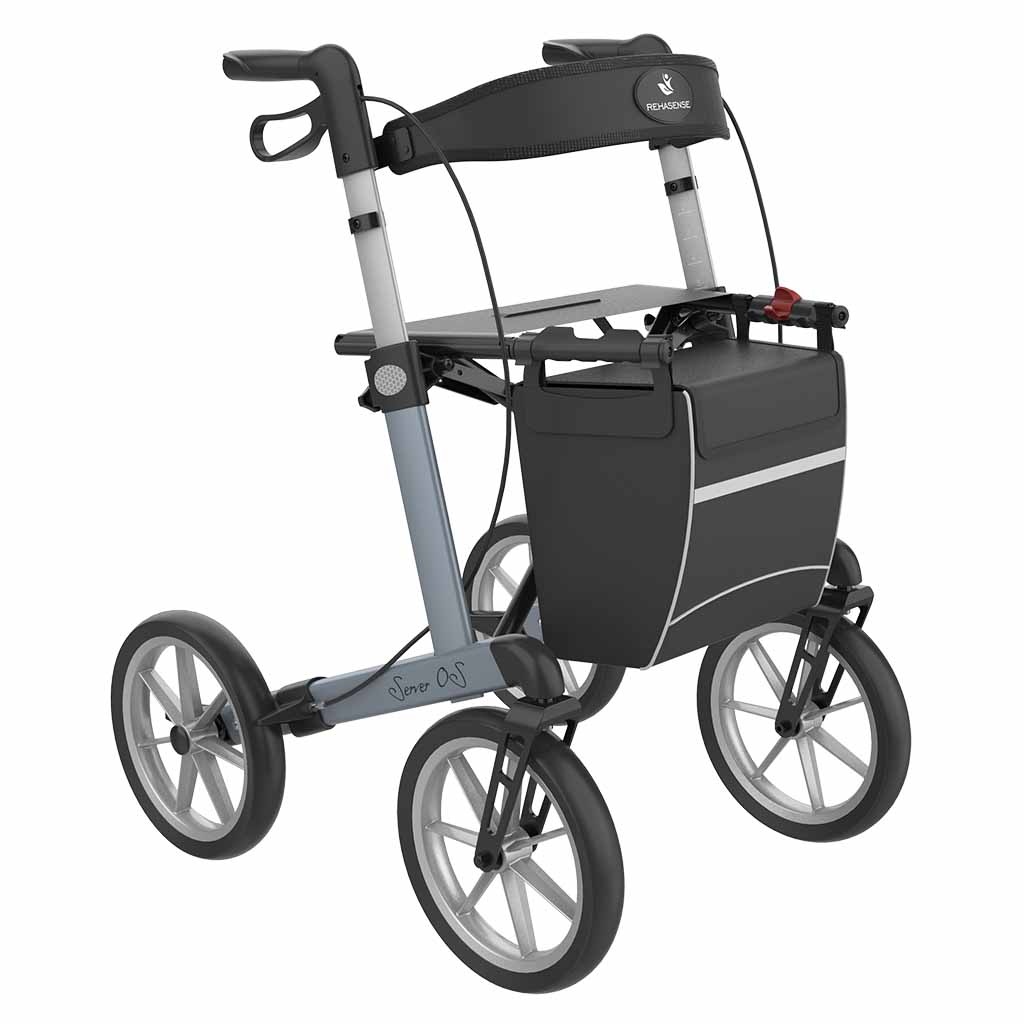 Rollator Server OS | Grote wielen | Soft banden | Ice blue | Lengte: 165- 195 cm | Met rugsteun en tas | Lichtgewicht rollator | Rehasense afbeelding