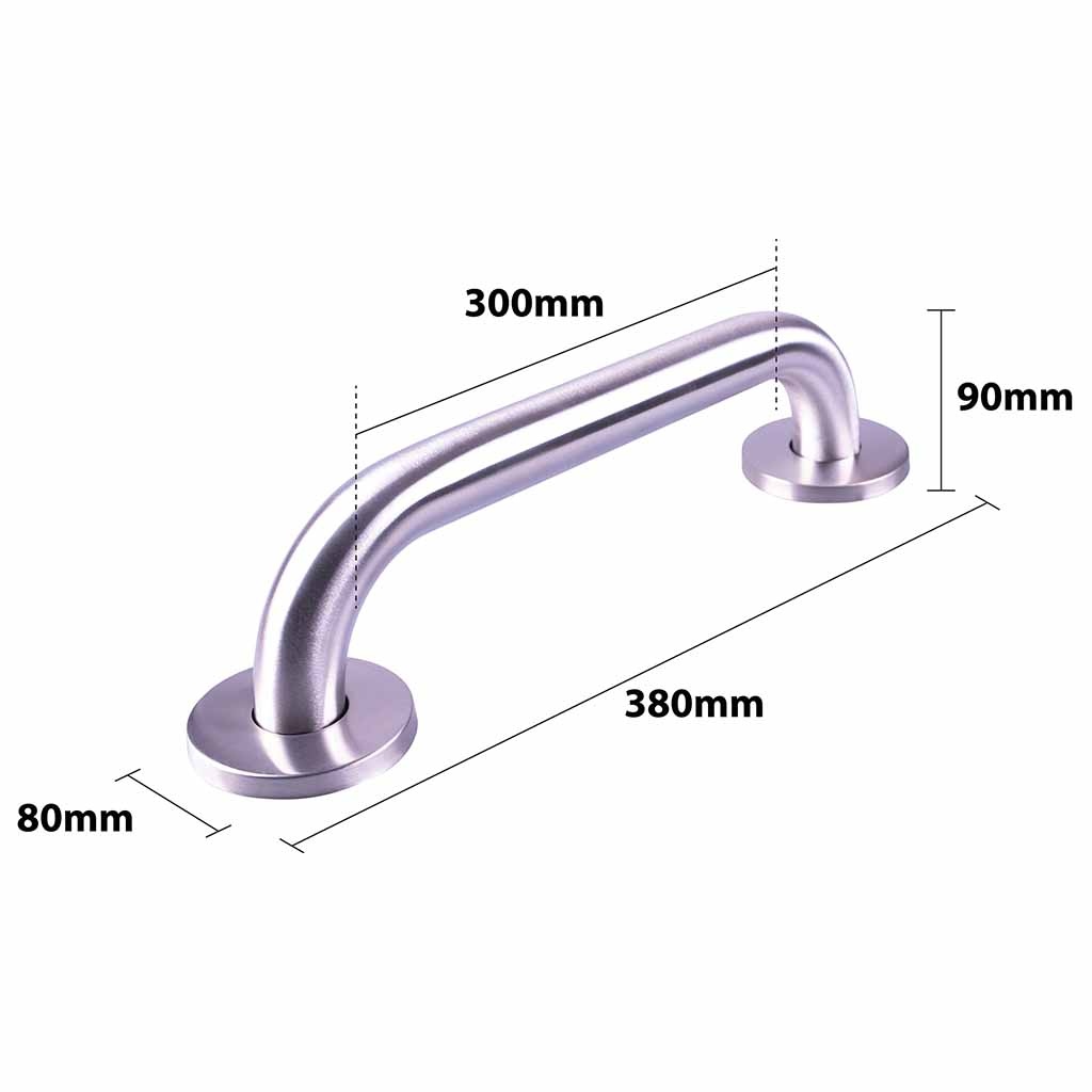 Handgreep RVS met geborstelde afwerking | Lengte: 38 cm | Wandbeugels | Schroefmontage | Geschikt voor bad, douche en toilet afbeelding