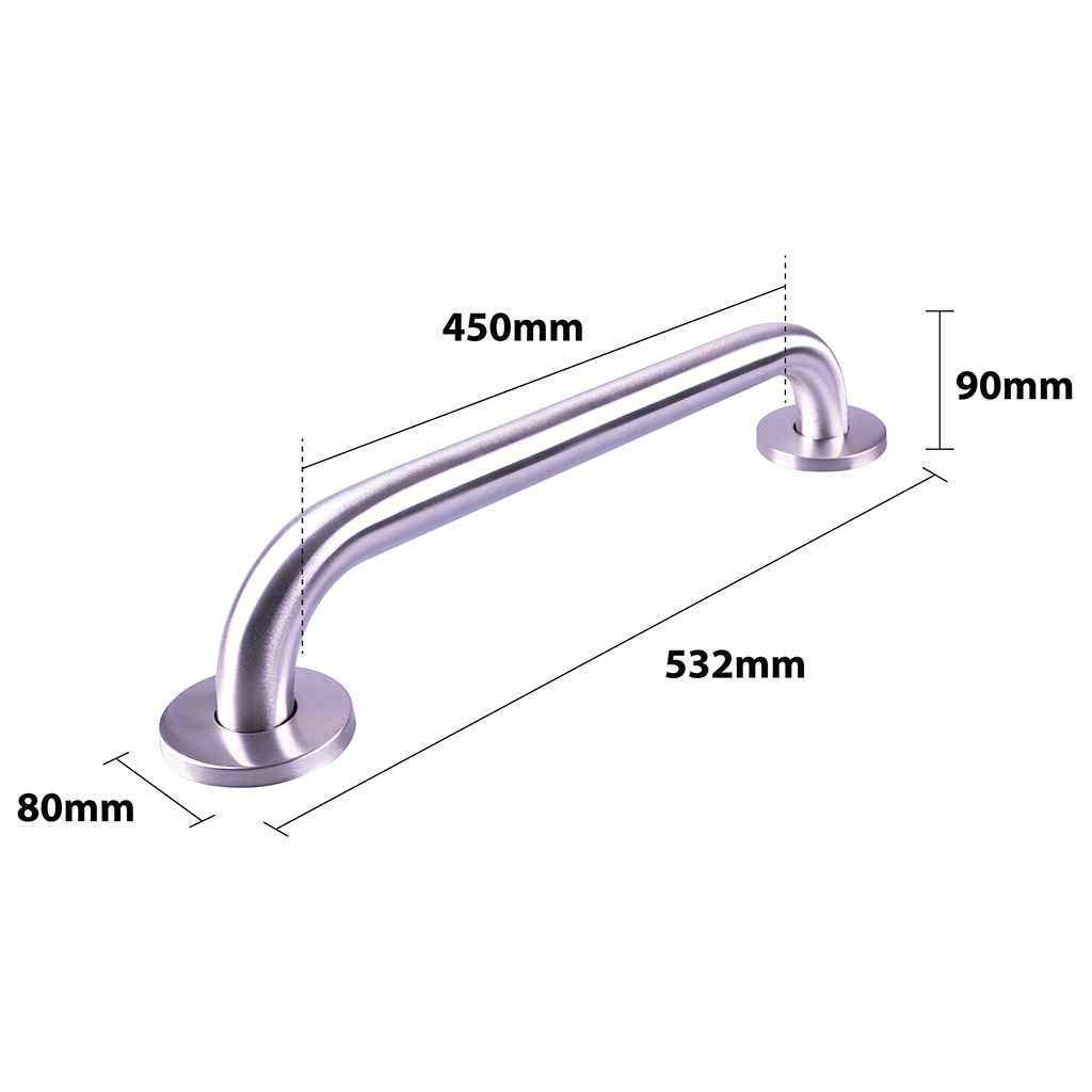 Handgreep RVS met geborstelde afwerking | Lengte: 53 cm | Wandbeugels | Schroefmontage | Geschikt voor bad, douche en toilet afbeelding