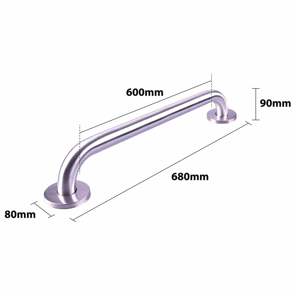 Handgreep RVS met geborstelde afwerking | Lengte: 68 cm | Wandbeugels | Schroefmontage | Geschikt voor bad, douche en toilet afbeelding
