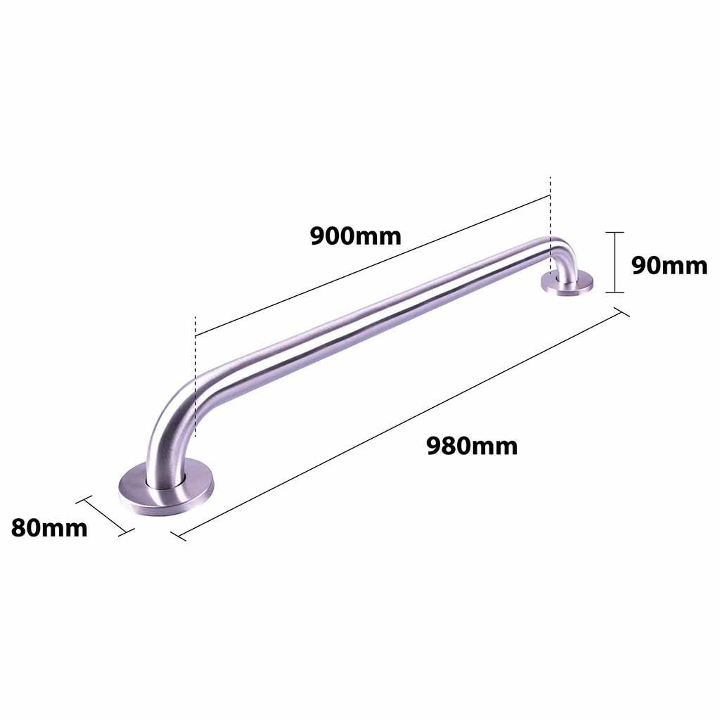Handgreep RVS met geborstelde afwerking | Lengte: 98 cm | Wandbeugels | Schroefmontage | Geschikt voor bad, douche en toilet afbeelding