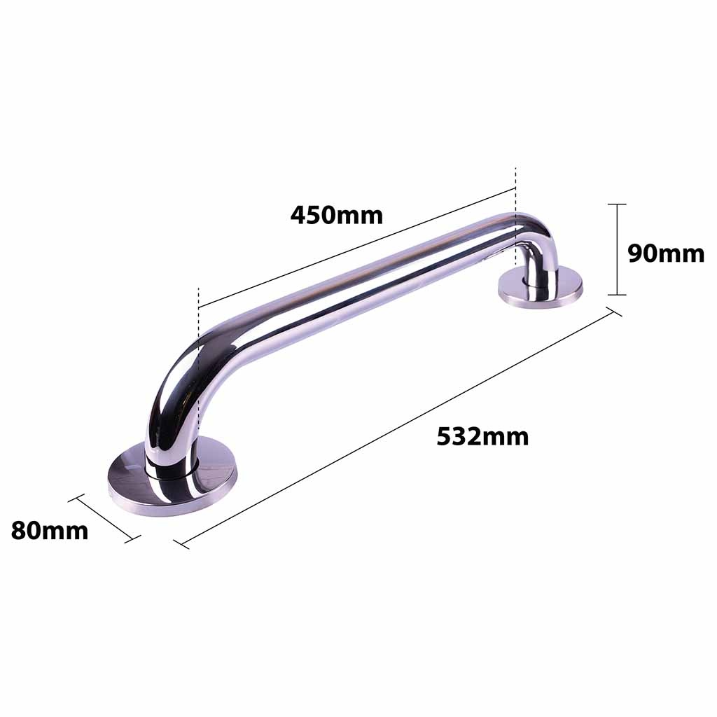 Handgreep RVS met gepolijste afwerking | Lengte: 53 cm | Wandbeugels | Schroefmontage | Geschikt voor bad, douche en toilet afbeelding
