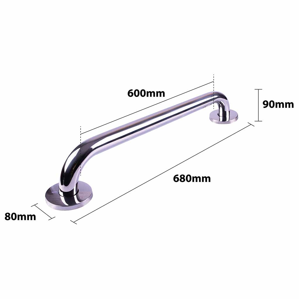 Handgreep RVS met gepolijste afwerking | Lengte: 68 cm | Wandbeugels | Schroefmontage | Geschikt voor bad, douche en toilet afbeelding