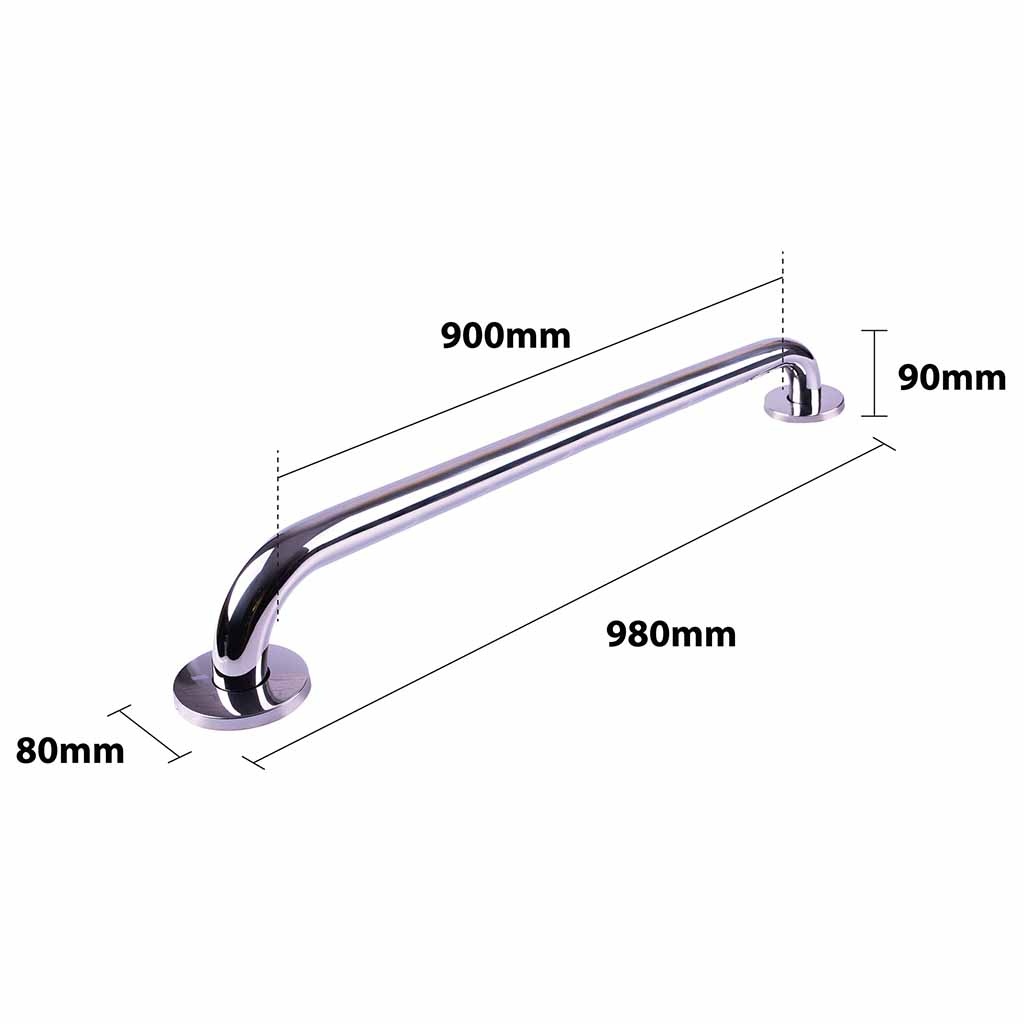 Handgreep RVS met gepolijste afwerking | Lengte: 98 cm | Wandbeugels | Schroefmontage | Geschikt voor bad, douche en toilet afbeelding