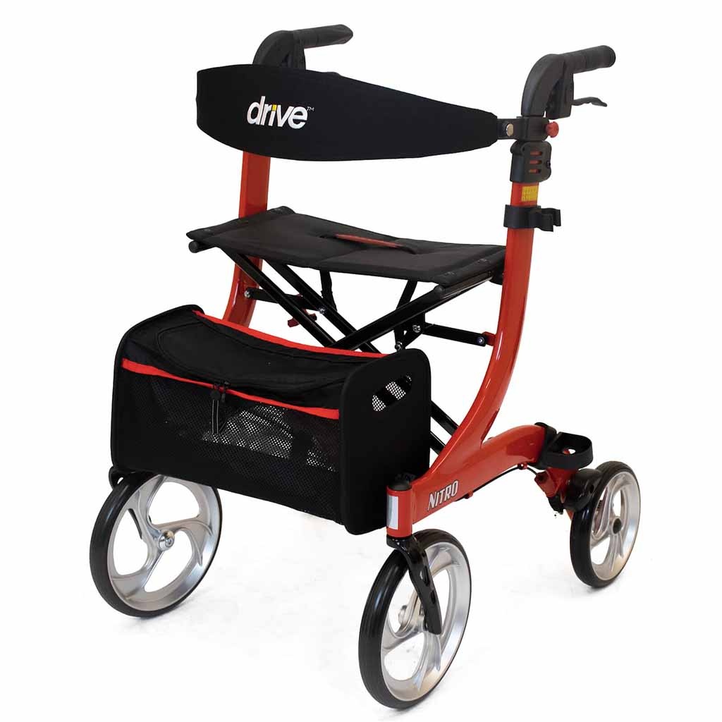 Rollator Nitro Medium Rood (7 kg) | 1.60 - 1.80 mtr | Zachte banden | Weggewerkte remkabels | Grote voorwielen | Softwielen | Drive afbeelding