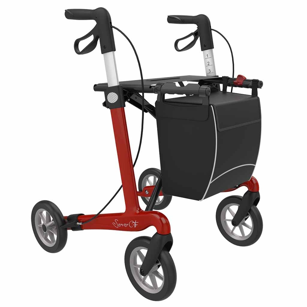 Server CF carbon ultralichtgewicht rollator | Gewicht: 5,3 kg | Kleur: Rood | Soft banden | Medium (extra laag) 135 - 164 cm | Rehasense afbeelding