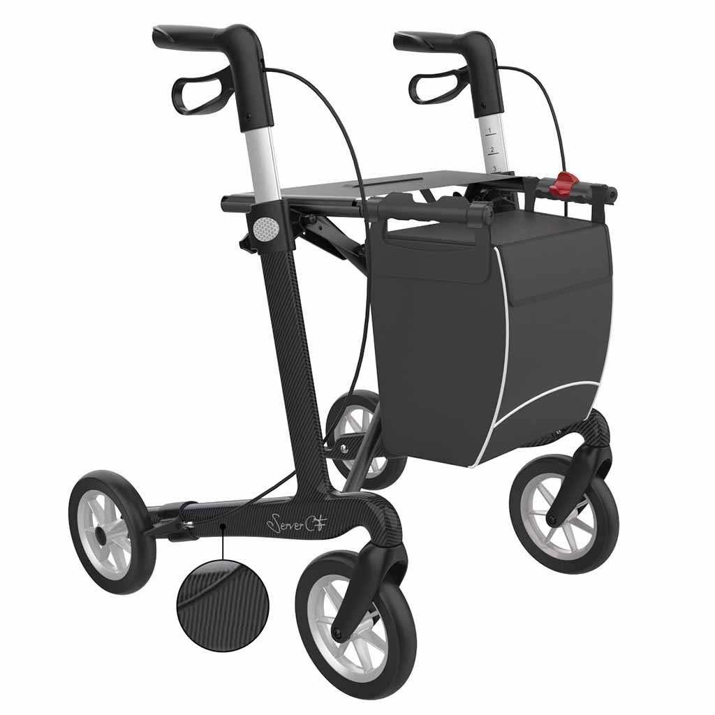 Server CF carbon ultralichtgewicht rollator | Gewicht: 5,3 kg | Kleur: Zwart | Soft banden | Medium (extra laag) 135 - 164 cm | Rehasense afbeelding
