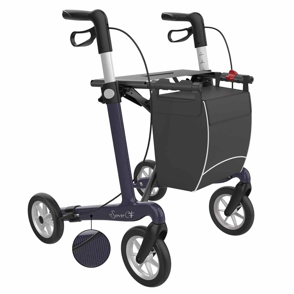 Server CF carbon ultralichtgewicht rollator | Gewicht: 5,4 kg | Kleur: Zwart/Paars | Soft banden | Large (standaard) 165 - 200 cm | Rehasense afbeelding