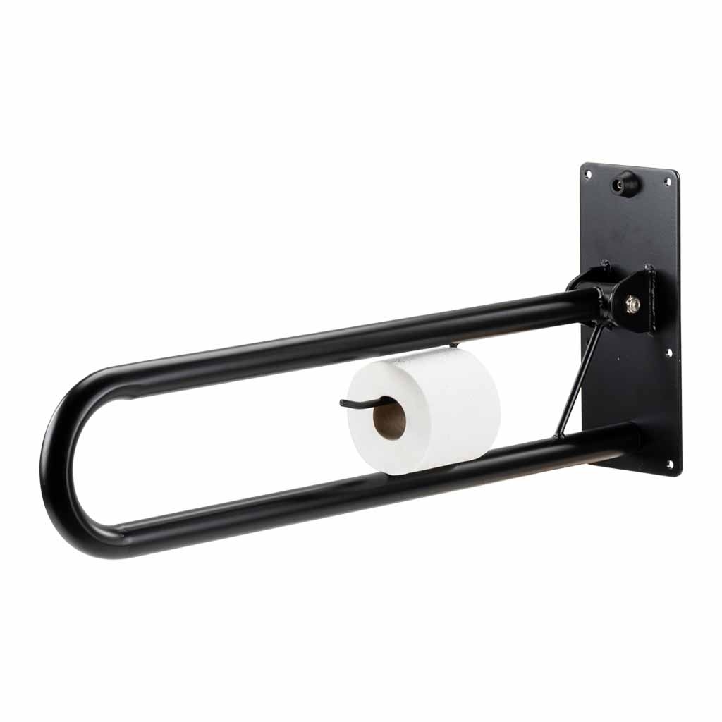 Toiletbeugel opklapbaar 76 cm met toiletrolhouder - Mat zwart afbeelding