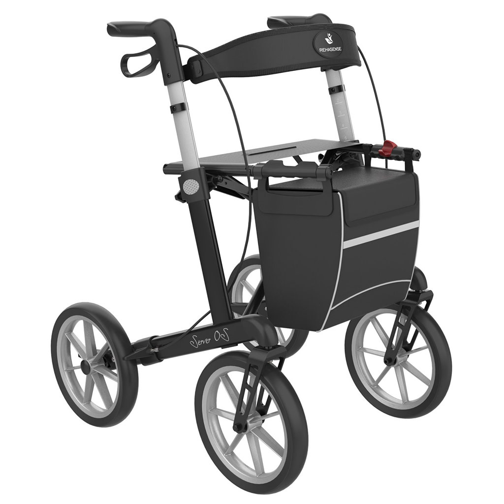 Rollator Server OS | Grote wielen | Soft banden | Zwart | Lengte; 165 - 195 cm | Met rugsteun en tas | Lichtgewicht rollator | Rehasense afbeelding