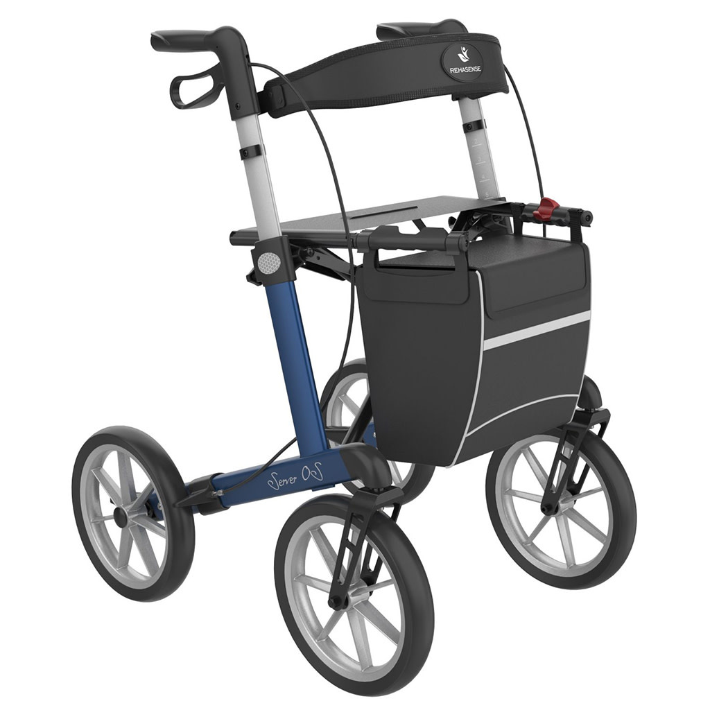 Rollator Server OS | Grote wielen | Soft banden | Electric blue | Lengte: 165 - 195 cm | Met rugsteun en tas | Lichtgewicht rollator | Rehasense afbeelding