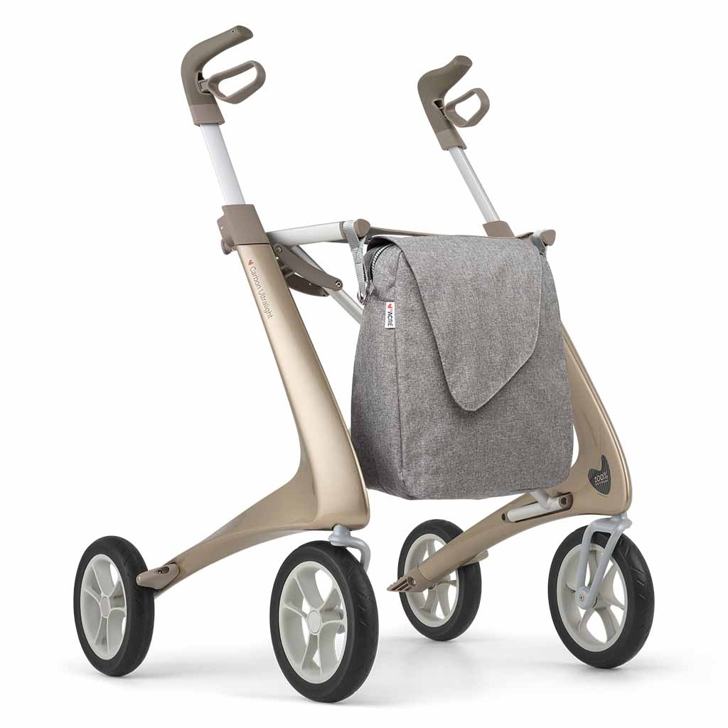 Carbon rollator Ultralight Comfort met Weekendtas (4,8 kg) | Kleur : Champagne goud | byAcre afbeelding