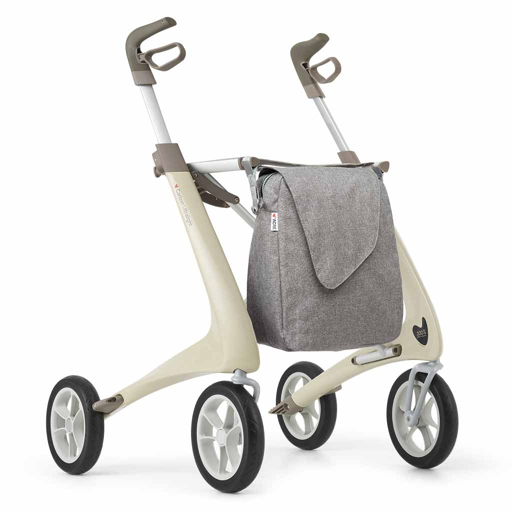 Carbon rollator Ultralight (4,8 kg) | by Acre | Kleur: Beige | Lichtgewicht | Omgekeerde handvatten | Lichtste rollator | Soft banden | byAcre afbeelding