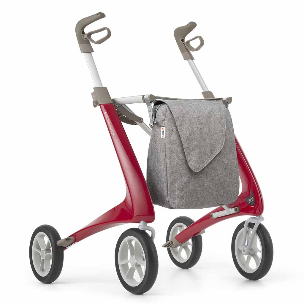 Carbon rollator Ultralight (4,8 kg) | by Acre | kleur: Rood | Lichtgewicht | Omgekeerde handvatten | Lichtste rollator | Soft banden | byAcre afbeelding
