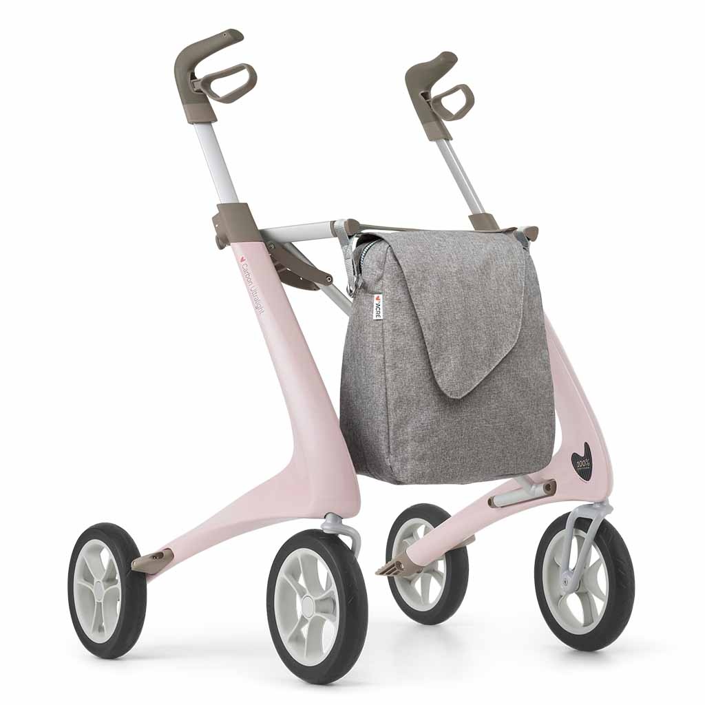 Carbon rollator Ultralight Comfort met Weekendtas (4,8 kg) | Kleur : Roze | byAcre afbeelding