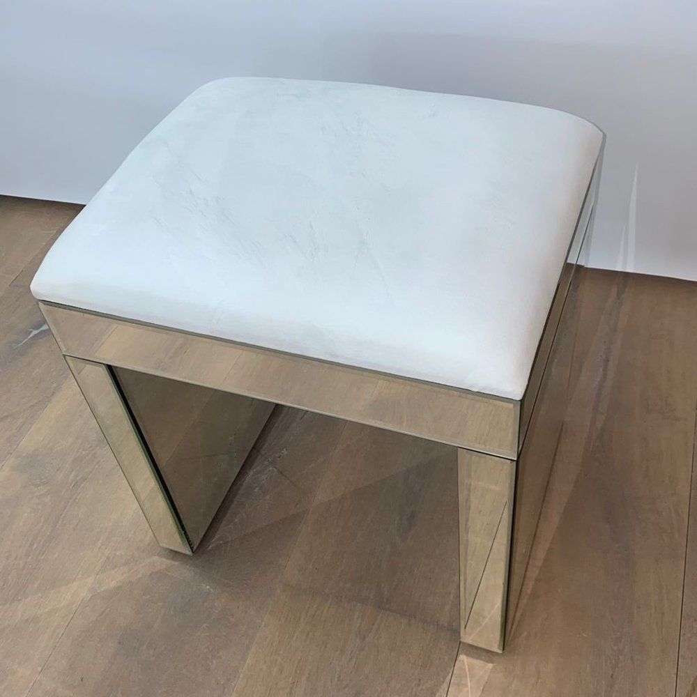 Kruk - velvet - wit - glas Kruk - velvet - wit - glas