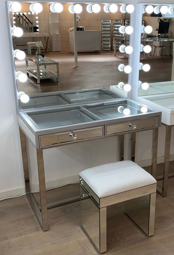 Tabouret velours - blanc - verre Tabouret velours - blanc - verre