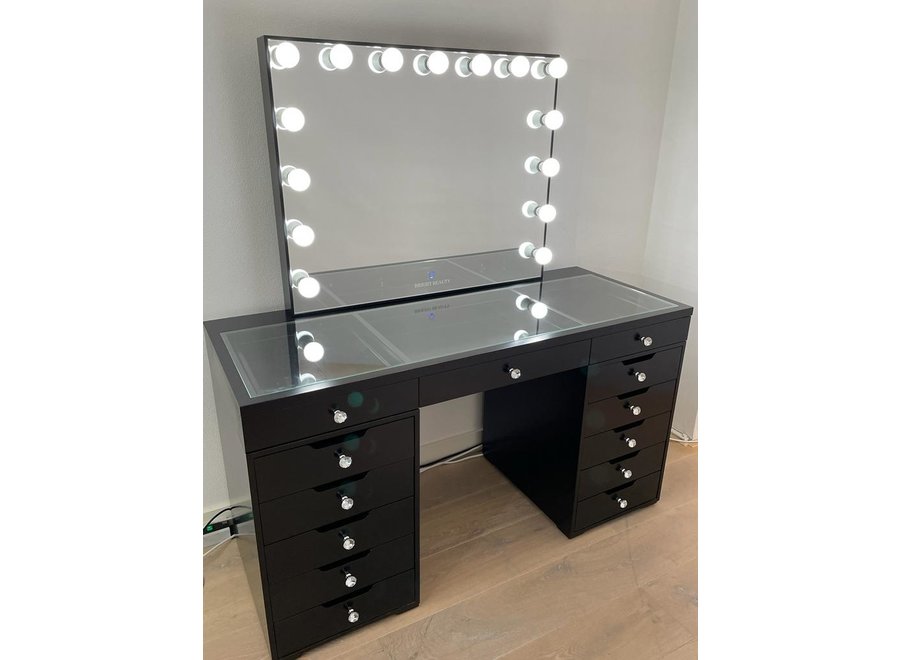 BRIGHT BEAUTY VANITY STATION CLASSIC - hollywood vanity make up table with lightning - black