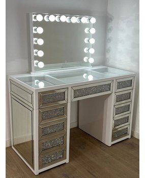 Tocador de mesa de maquillaje con luz integrada, mueble de vidrio