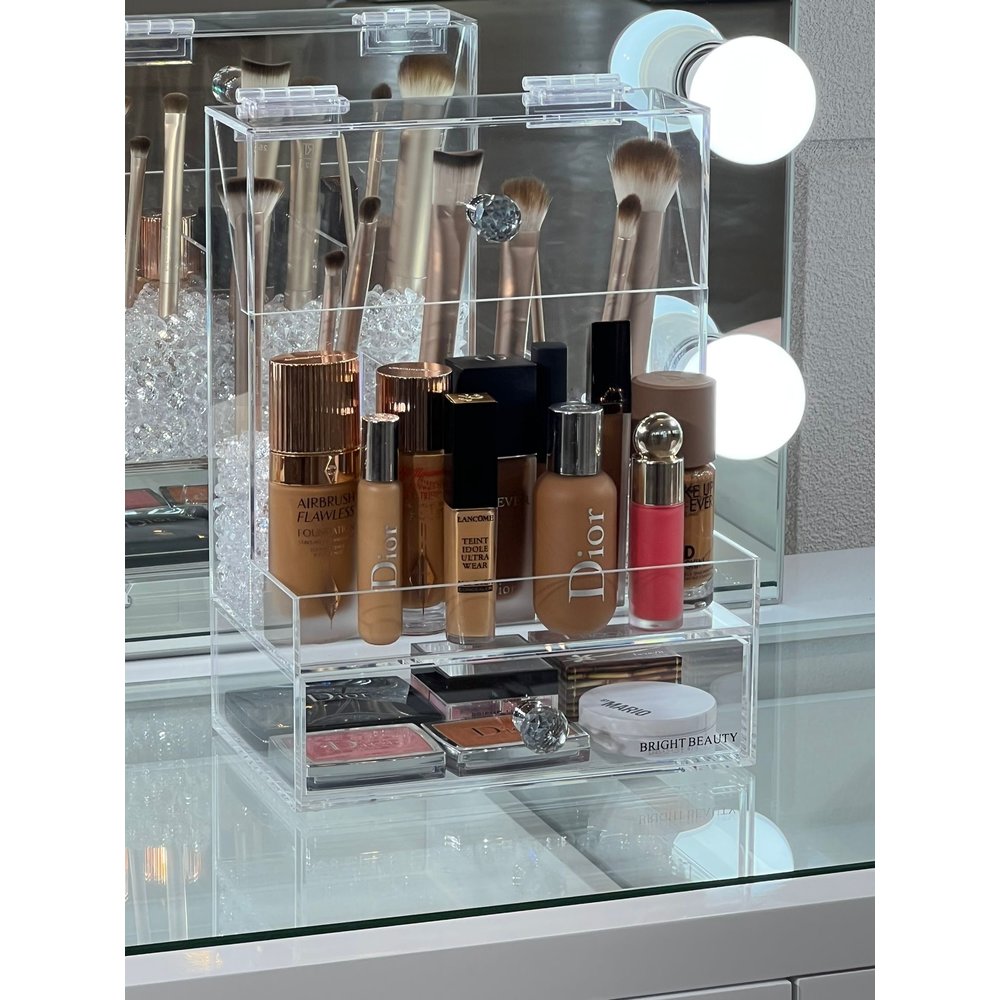 Drehbarer Make-up-Organizer Aus Kunststoff – Transparent, 360° Drehbar, Mit Metallständer, Viel Stauraum Für Kosmetik & Pflege