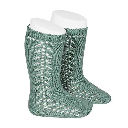 Condor Side Openwork Knee-High Warm Cotton Socks - Jade, 704 Condor Side Openwork Knee-High Warm Cotton Socks - Jade, 704