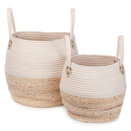 Kids Depot Kori Mand Wit/Naturel Set van 2 Kids Depot Kori Mand Wit/Naturel Set van 2