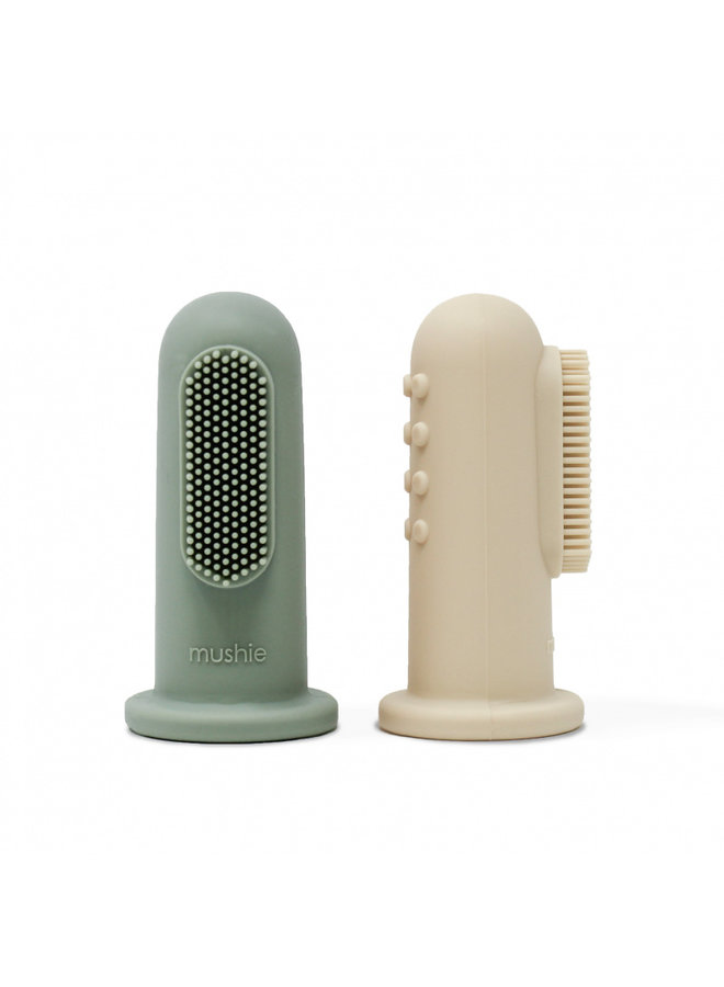 Mushie - Finger Toothbrush - Shifting Sand & Cambridge Blue