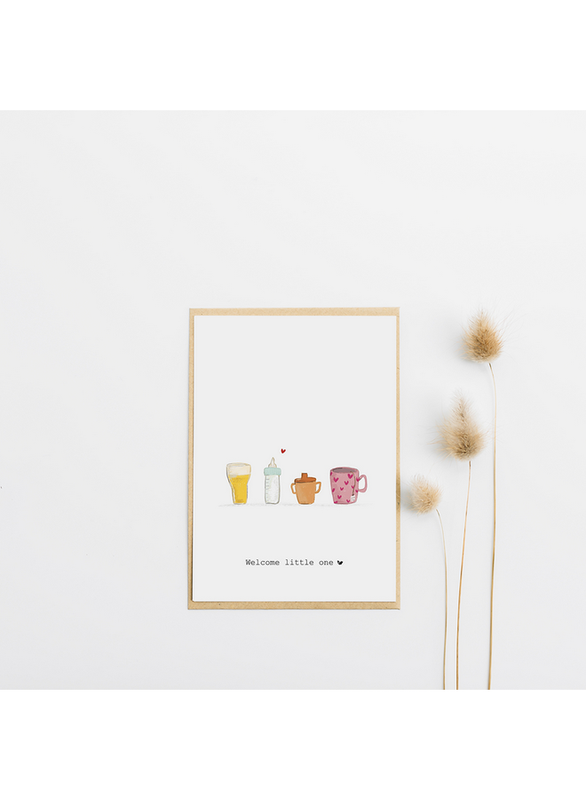 Nadine Illustraties - Kaart - Welcome Little One - Flesjes - A070