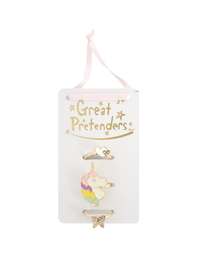 Great Pretenders - Bagues Boutique Butterfly & Unicorn - 3pcs