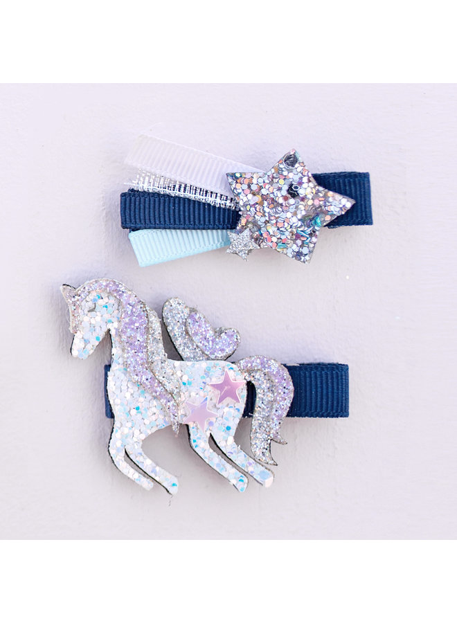 Great Pretenders - Boutique - Navy Unicorn Star Hairclip - 90808