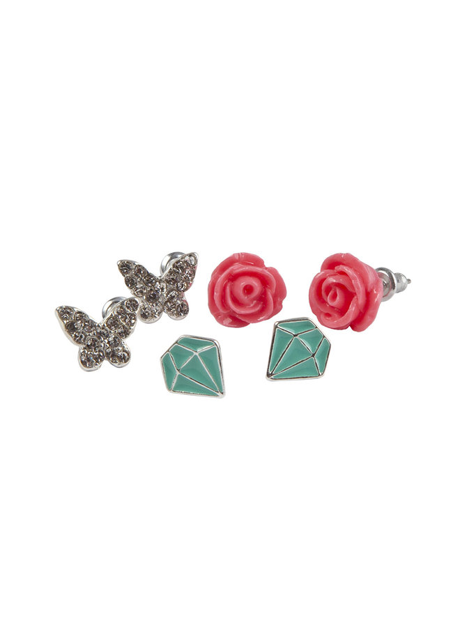 Earring Boutique - Rose Studded - 3pcs - 90605