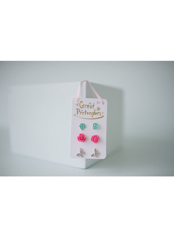 Earring Boutique - Rose Studded - 3pcs - 90605