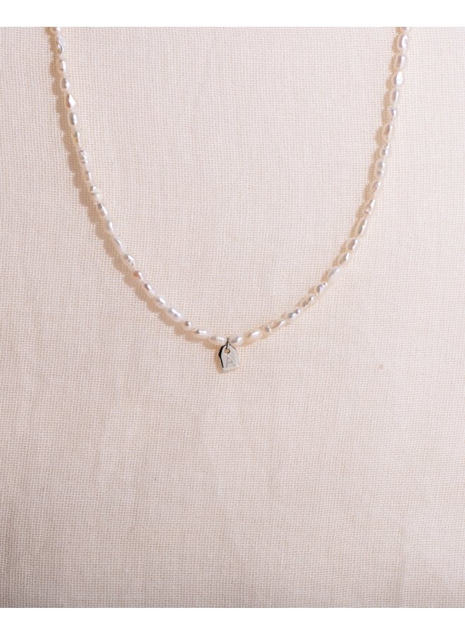 Pearl & Tag Necklace Petite Silver