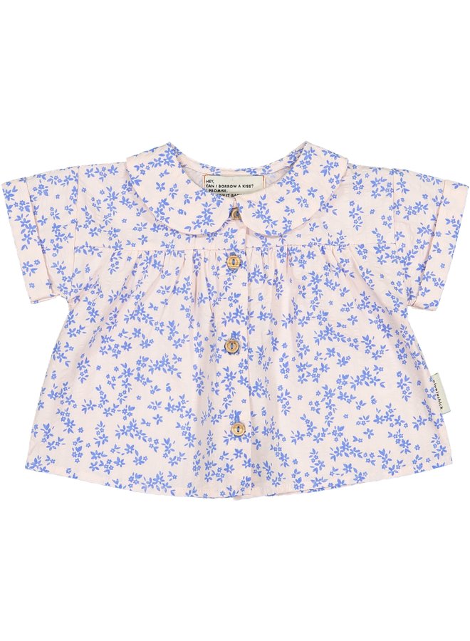 Baby Peter Pan collar blouse - Light pink w/ blue little flowers