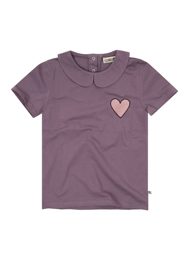 CarlijnQ - Basics Plum - T-Shirt with Heart Embroidery Jersey