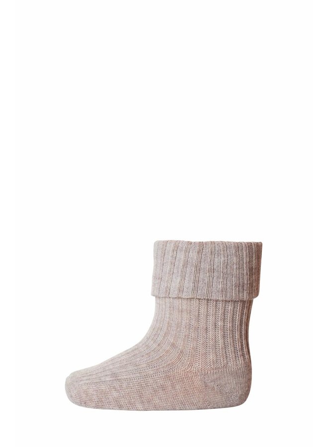 Cotton Rib Baby Socks - Light Brown Melange 489