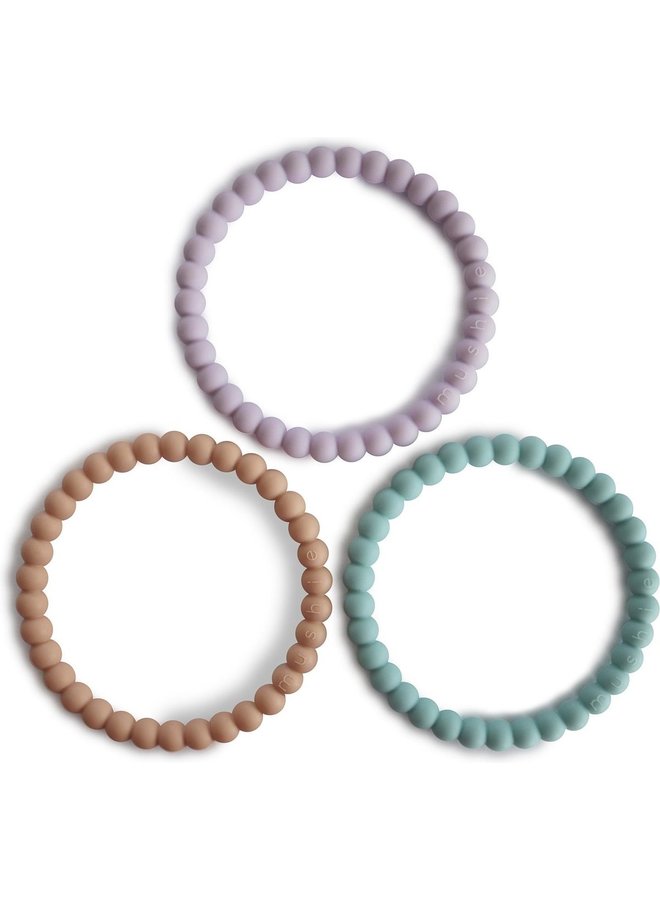 Mushie - Silicone Bracelet (3 pack) - Lilac / Cyan / Soft Peach