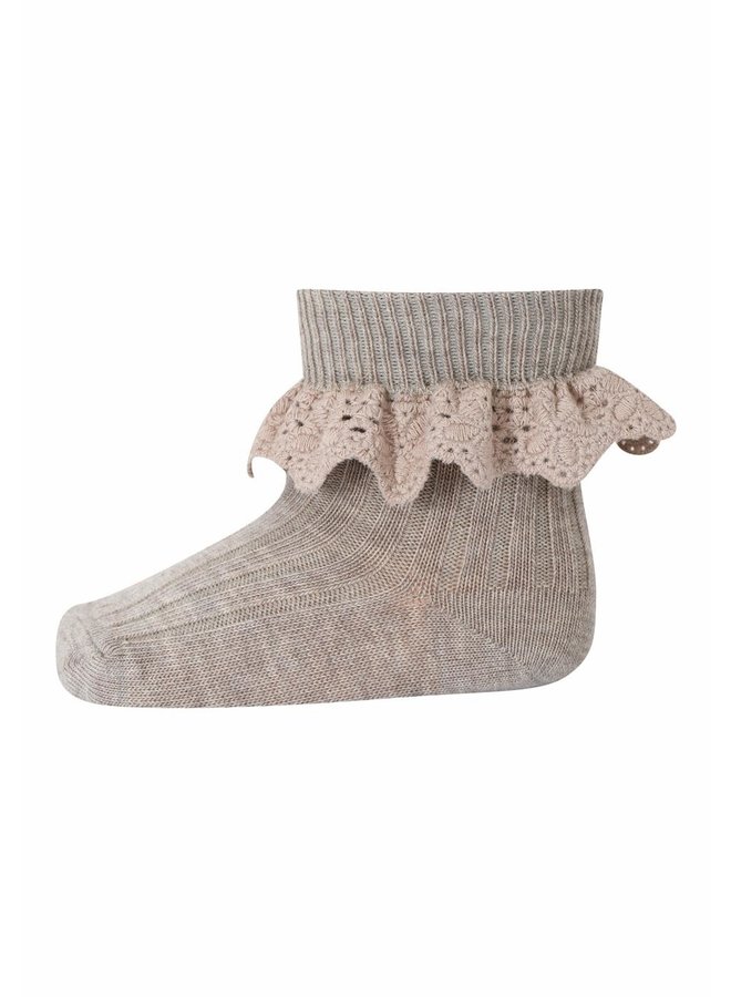 MP Denmark - Lisa Socks with Lace - 489 - Light Brown Melange