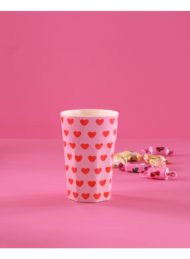 Melamine beker sweet hearts print zacht roze - tall