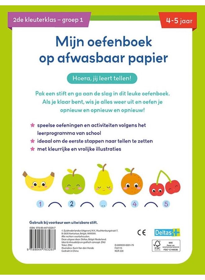 Deltas - Mijn oefenboek op afwasbaar papier eerste telspelletjes (4/5j)