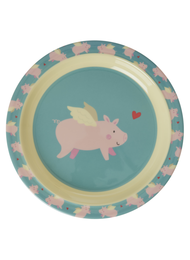 Melamine kinderbord - zacht blauw - flying pig print