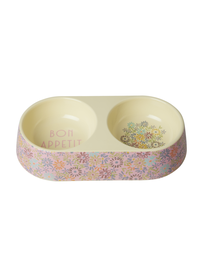 Rechthoekig melamine huisdieren kom - multicolor - flower print